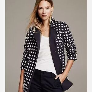 Banana Republic Navy and White Checkered Trench Coat
